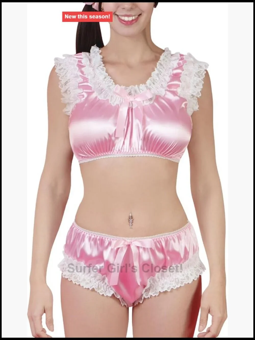 Satin Lacy Frill Ruffled Bralette Set with Lace Trim